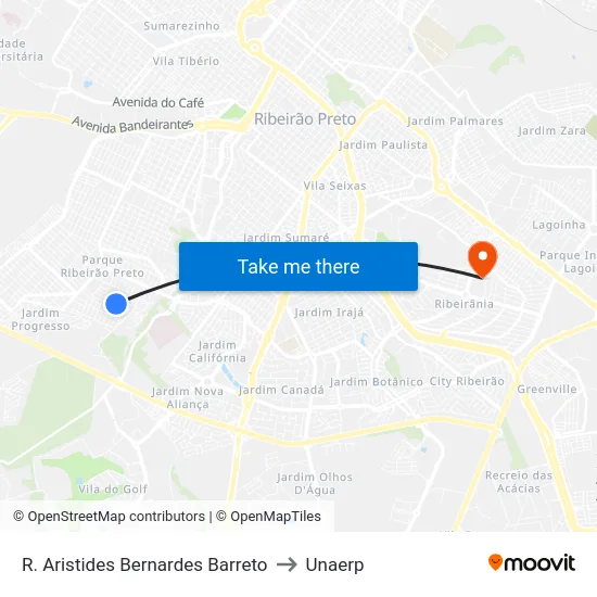 R. Aristides Bernardes Barreto to Unaerp map