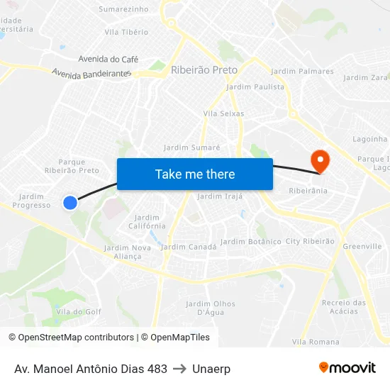 Av. Manoel Antônio Dias 483 to Unaerp map
