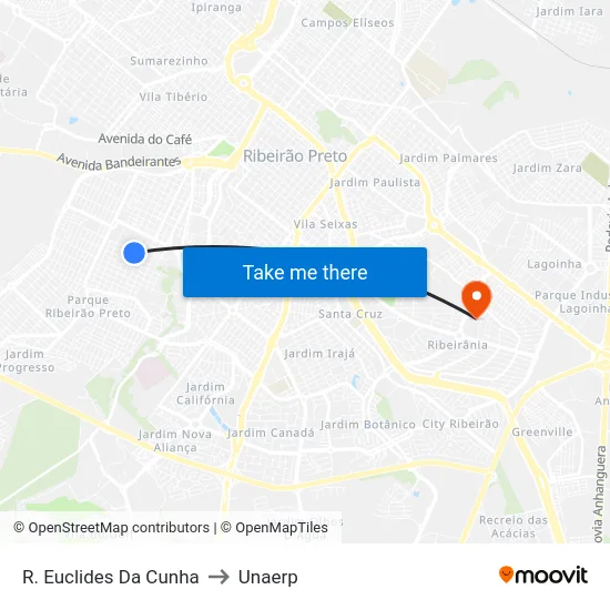 R. Euclides Da Cunha to Unaerp map