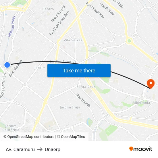 Av. Caramuru to Unaerp map