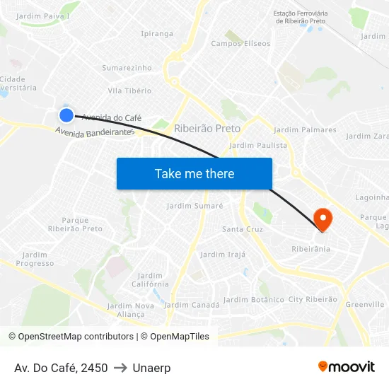 Av. Do Café, 2450 to Unaerp map