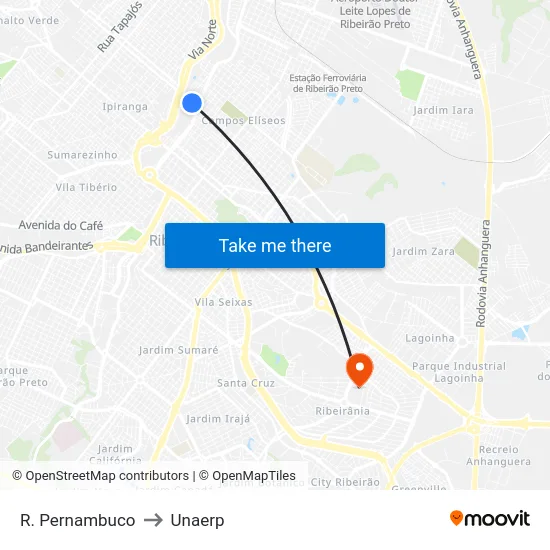 R. Pernambuco to Unaerp map