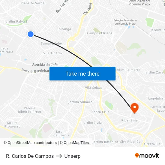 R. Carlos De Campos to Unaerp map