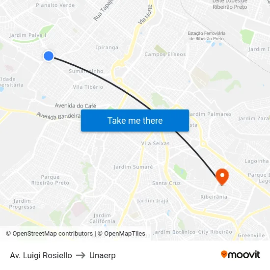 Av. Luigi Rosiello to Unaerp map