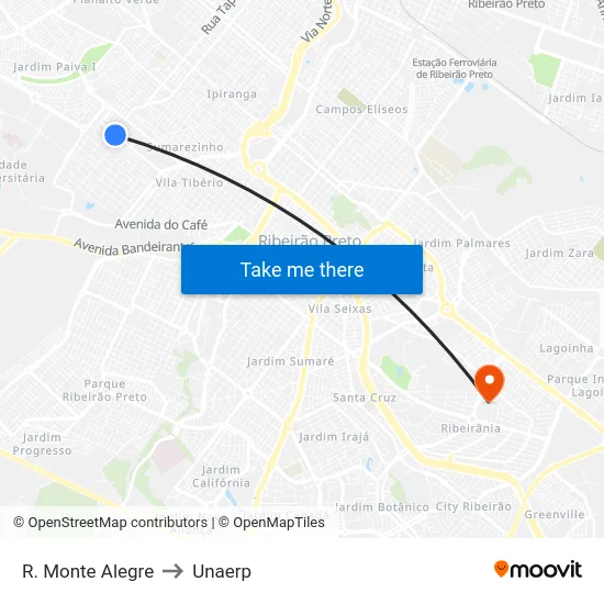 R. Monte Alegre to Unaerp map