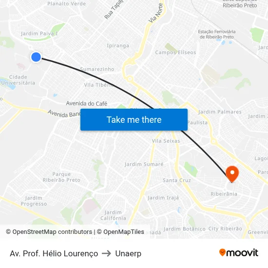 Av. Prof. Hélio Lourenço to Unaerp map