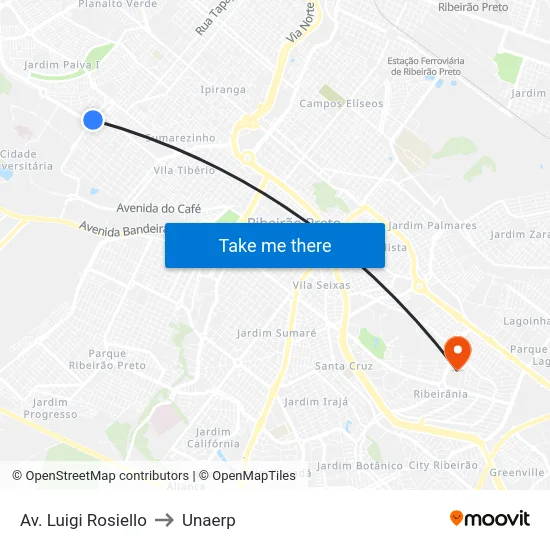Av. Luigi Rosiello to Unaerp map