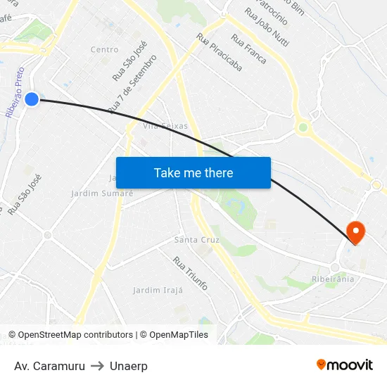 Av. Caramuru to Unaerp map