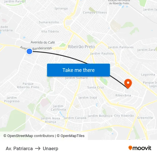 Av. Patriarca to Unaerp map