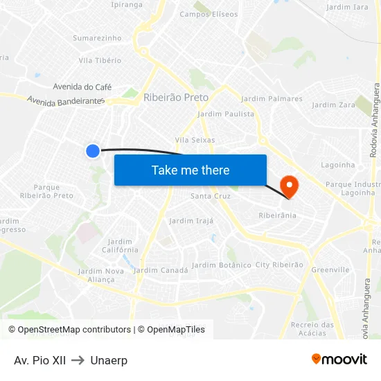 Av. Pio XII to Unaerp map