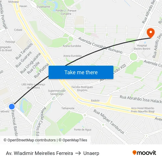 Av. Wladimir Meirelles Ferreira to Unaerp map