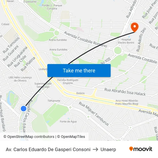 Av. Carlos Eduardo De Gasperi Consoni to Unaerp map