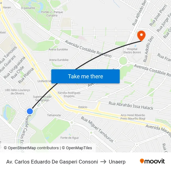 Av. Carlos Eduardo De Gasperi Consoni to Unaerp map