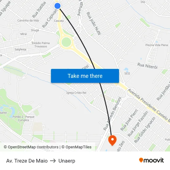 Av. Treze De Maio to Unaerp map