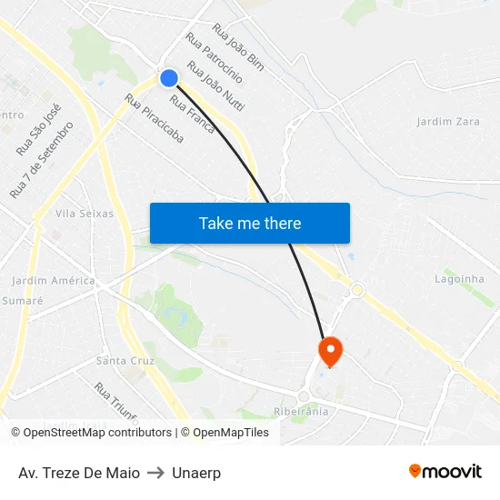 Av. Treze De Maio to Unaerp map