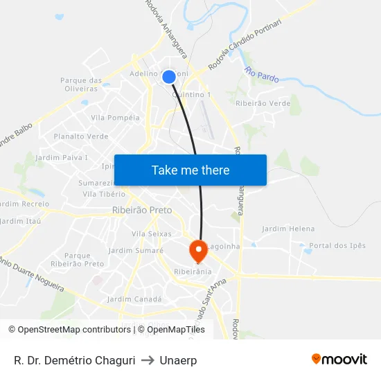 R. Dr. Demétrio Chaguri to Unaerp map