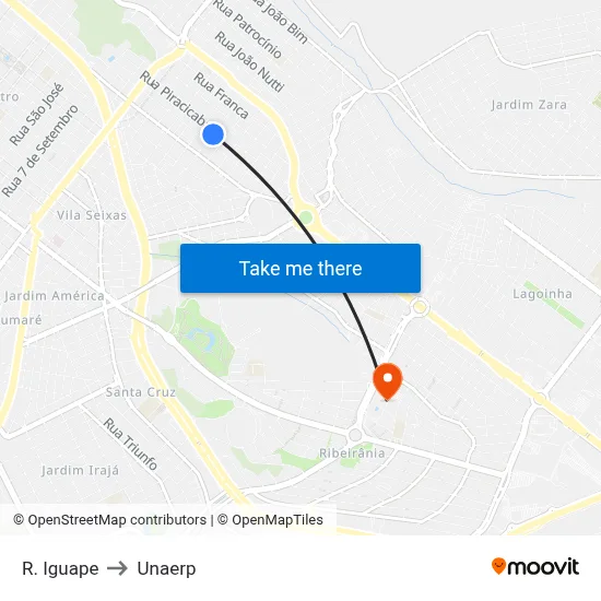 R. Iguape to Unaerp map