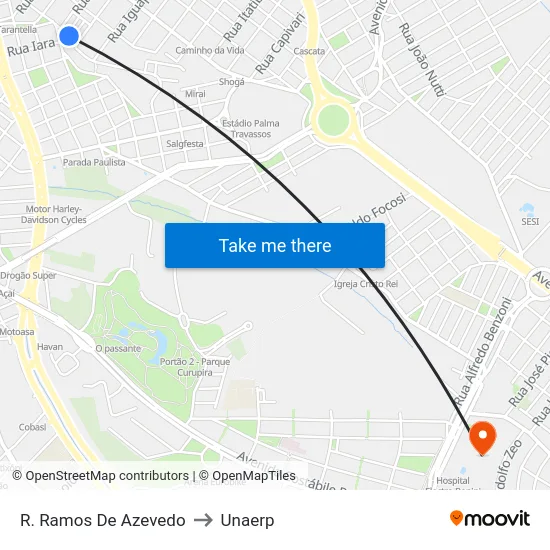 R. Ramos De Azevedo to Unaerp map