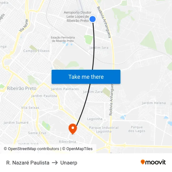 R. Nazaré Paulista to Unaerp map