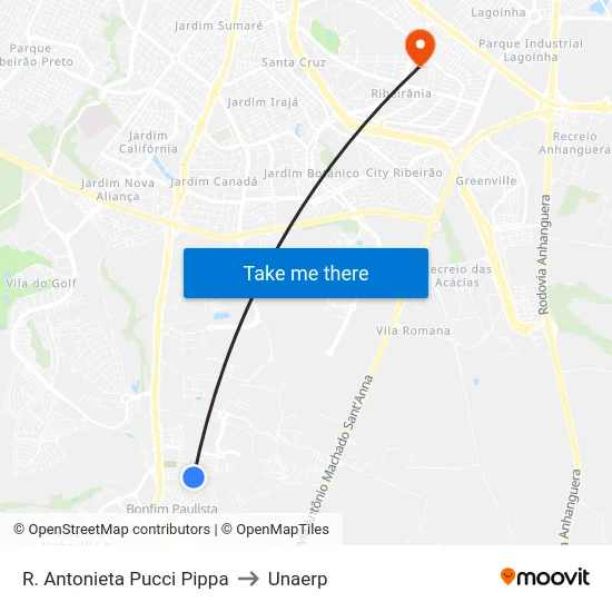 R. Antonieta Pucci Pippa to Unaerp map