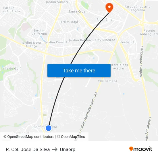 R. Cel. José Da Silva to Unaerp map