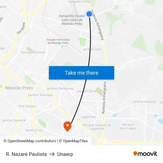 R. Nazaré Paulista to Unaerp map