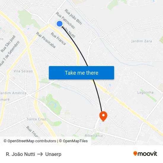 R. João Nutti to Unaerp map