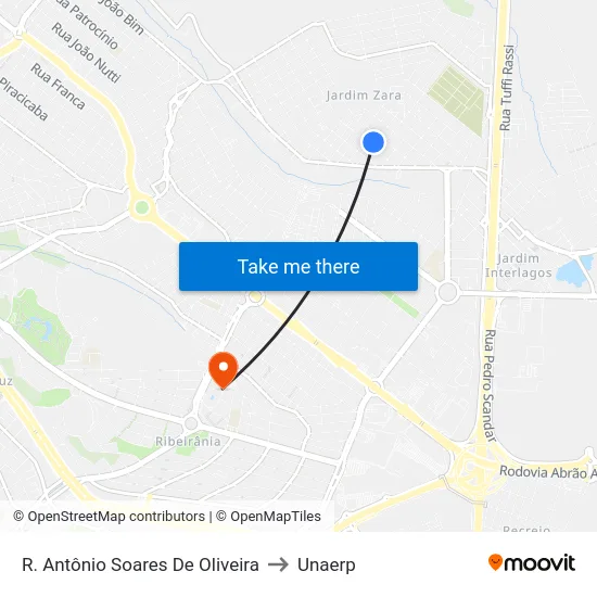 R. Antônio Soares De Oliveira to Unaerp map