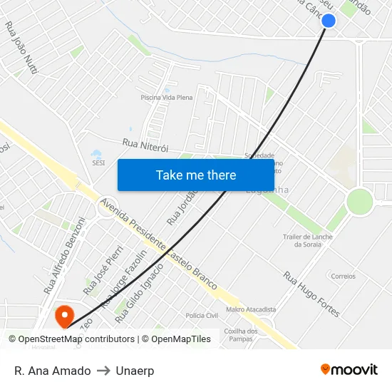 R. Ana Amado to Unaerp map