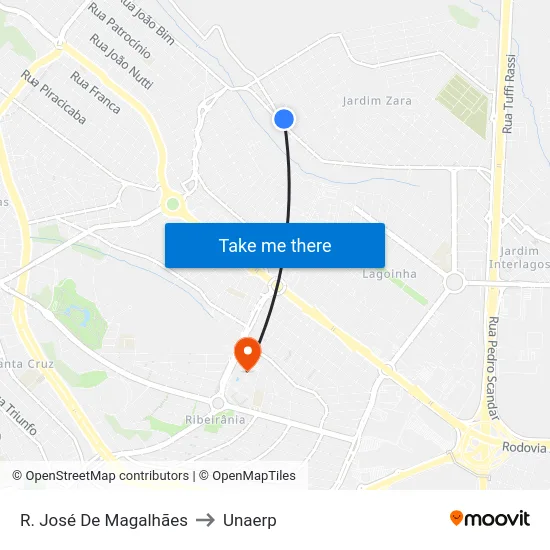 R. José De Magalhães to Unaerp map