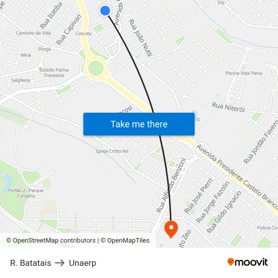 R. Batatais to Unaerp map