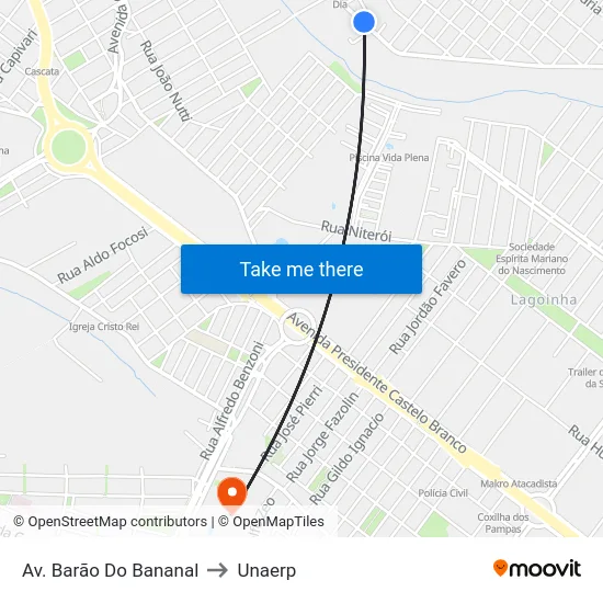 Av. Barão Do Bananal to Unaerp map