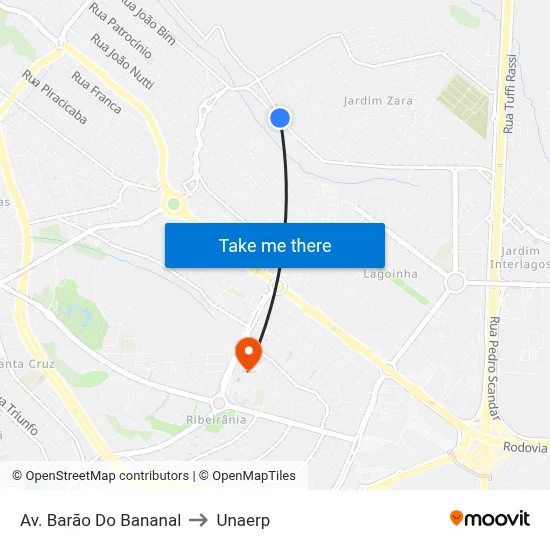 Av. Barão Do Bananal to Unaerp map