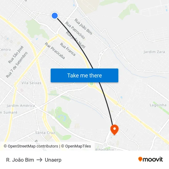 R. João Bim to Unaerp map