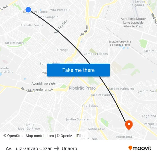 Av. Luiz Galvão Cézar to Unaerp map