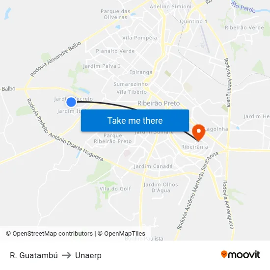 R. Guatambú to Unaerp map