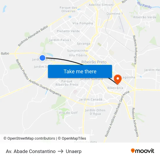 Av. Abade Constantino to Unaerp map
