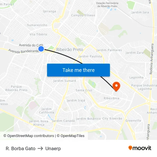 R. Borba Gato to Unaerp map