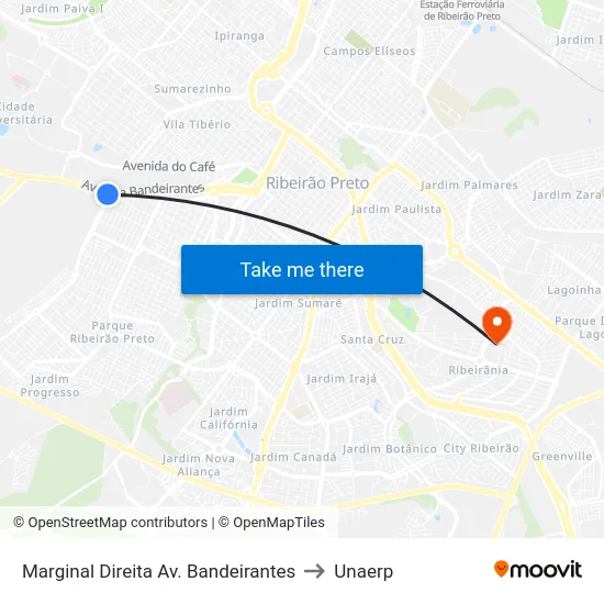 Marginal Direita Av. Bandeirantes to Unaerp map