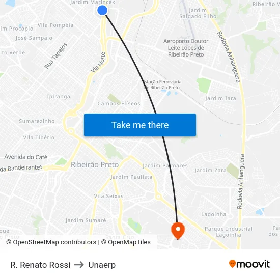 R. Renato Rossi to Unaerp map