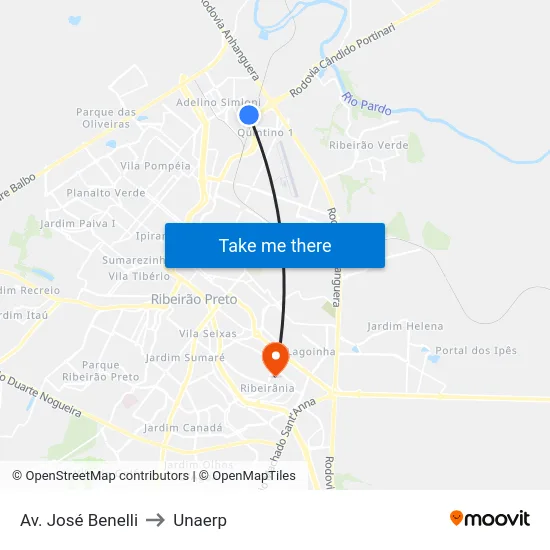 Av. José Benelli to Unaerp map