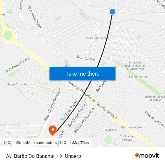 Av. Barão Do Bananal to Unaerp map