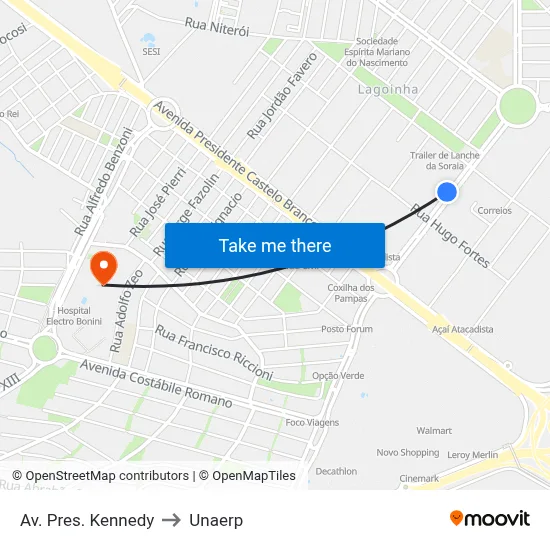 Av. Pres. Kennedy to Unaerp map