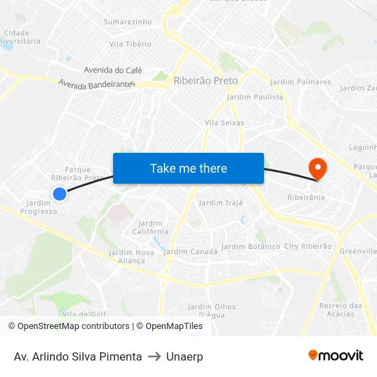 Av. Arlindo Silva Pimenta to Unaerp map