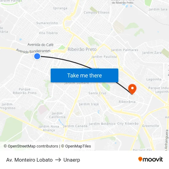 Av. Monteiro Lobato to Unaerp map