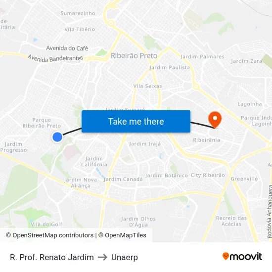 R. Prof. Renato Jardim to Unaerp map