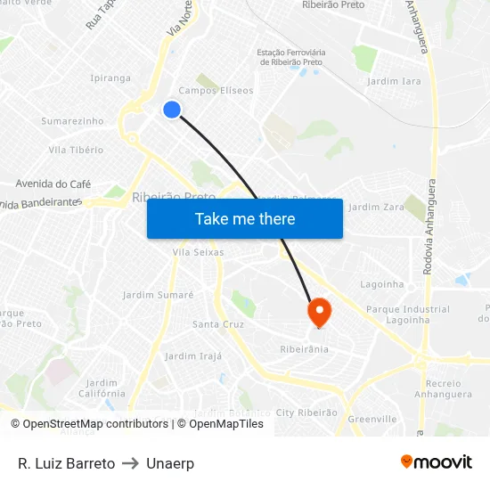 R. Luiz Barreto to Unaerp map