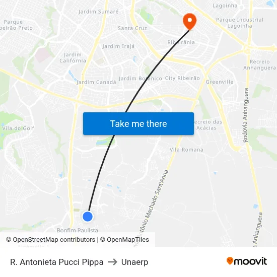R. Antonieta Pucci Pippa to Unaerp map