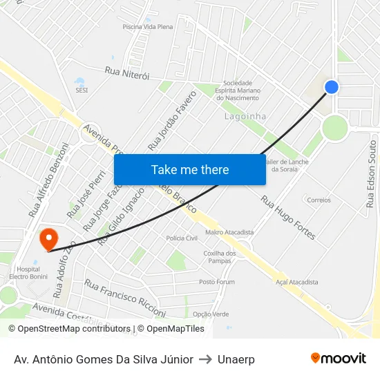 Av. Antônio Gomes Da Silva Júnior to Unaerp map