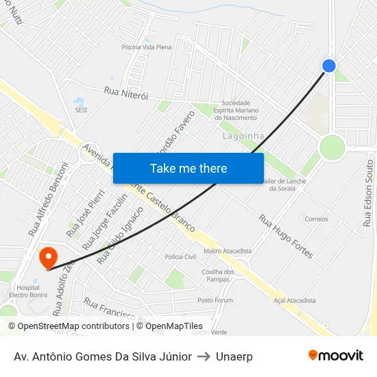 Av. Antônio Gomes Da Silva Júnior to Unaerp map